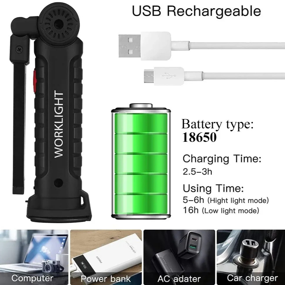 Portable COB LED Flashlight US - Power Bank recension och pris